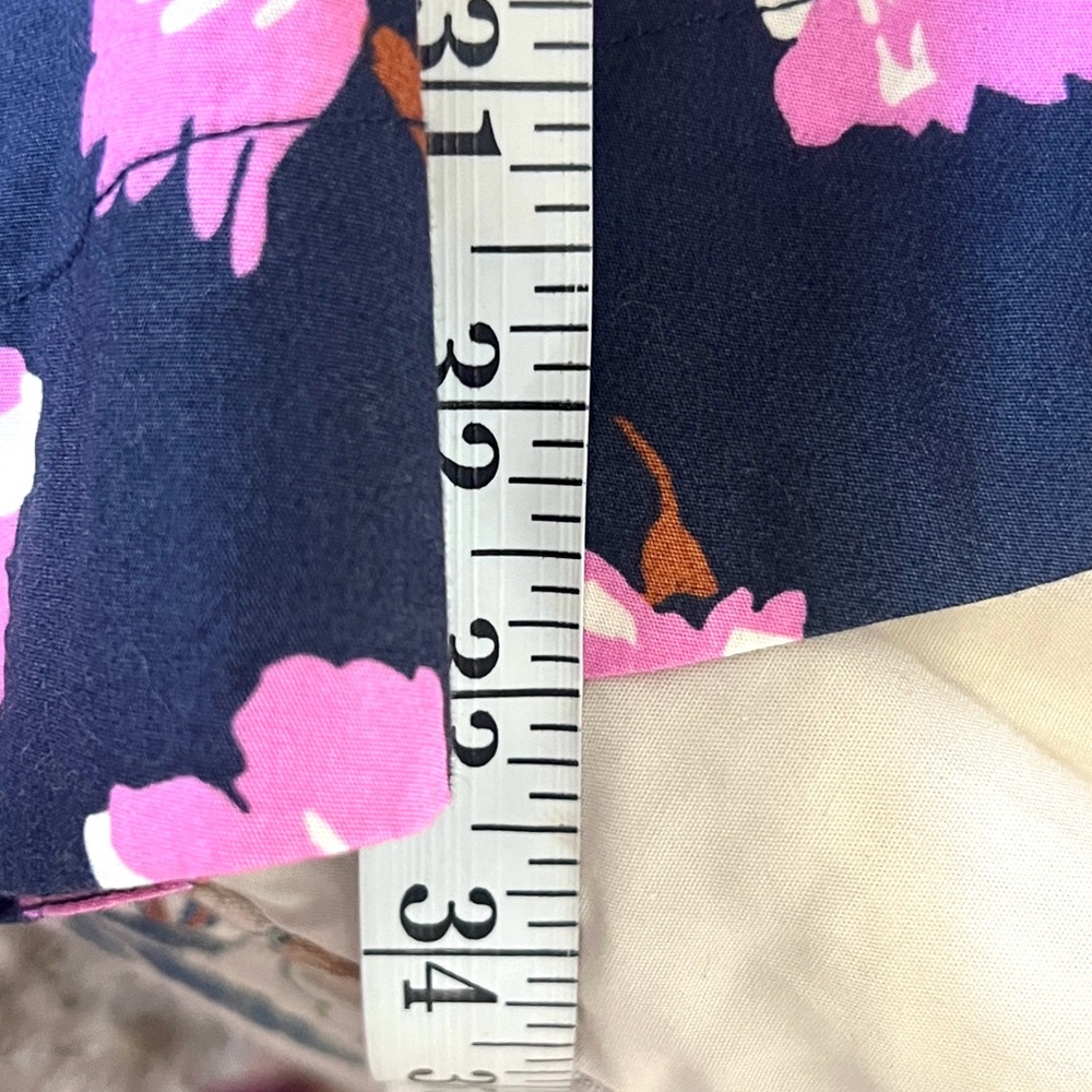 Free Assembly,Navy/Pink Floral, Ruffle Shoulder,Side Zip,Fit-Flare Dress Size XS - Picture 11 of 11